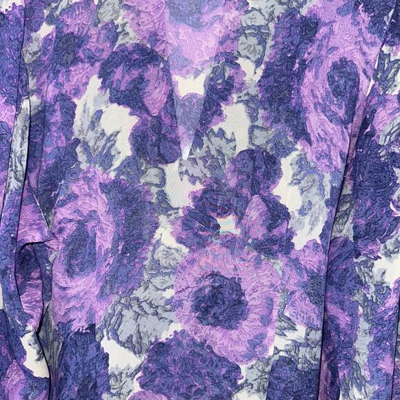 Joie Datev Purple Floral Pintuck Button Down Silk Blouse Size Large - Picture 11 of 14